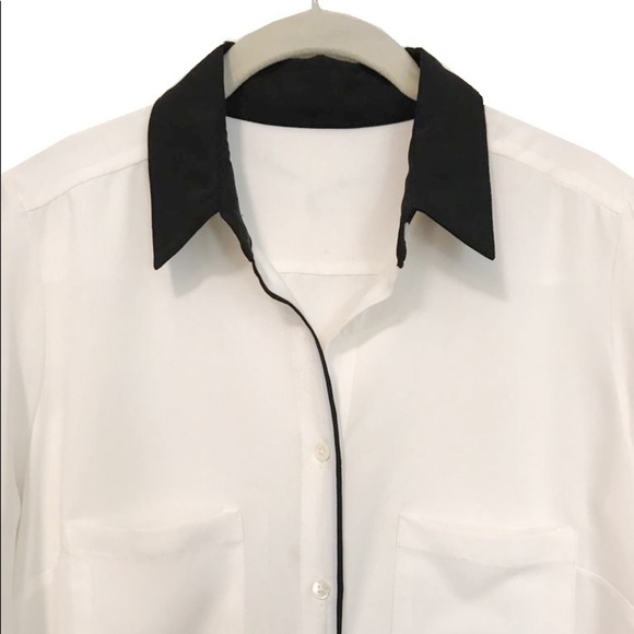 Off White Shirt Blouse with Black Trimming NWOT - Size S - Picture 3 of 4